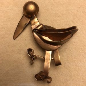 Vintage Copper Hand-Crafted Stork Brooch